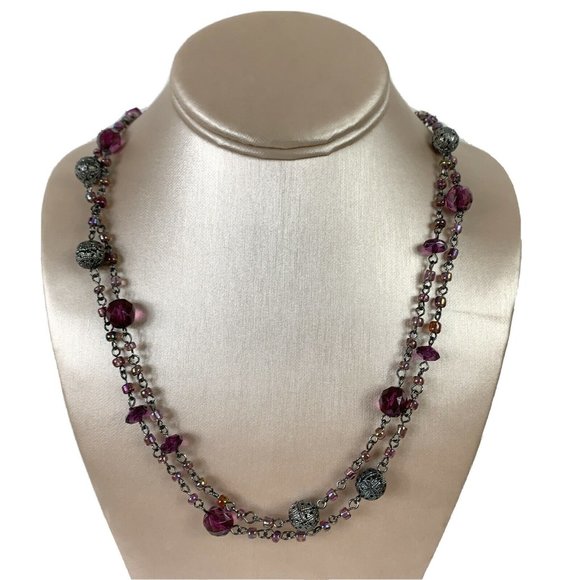 Premier Designs Necklace Gray Purple Beaded Chain - Picture 1 of 5
